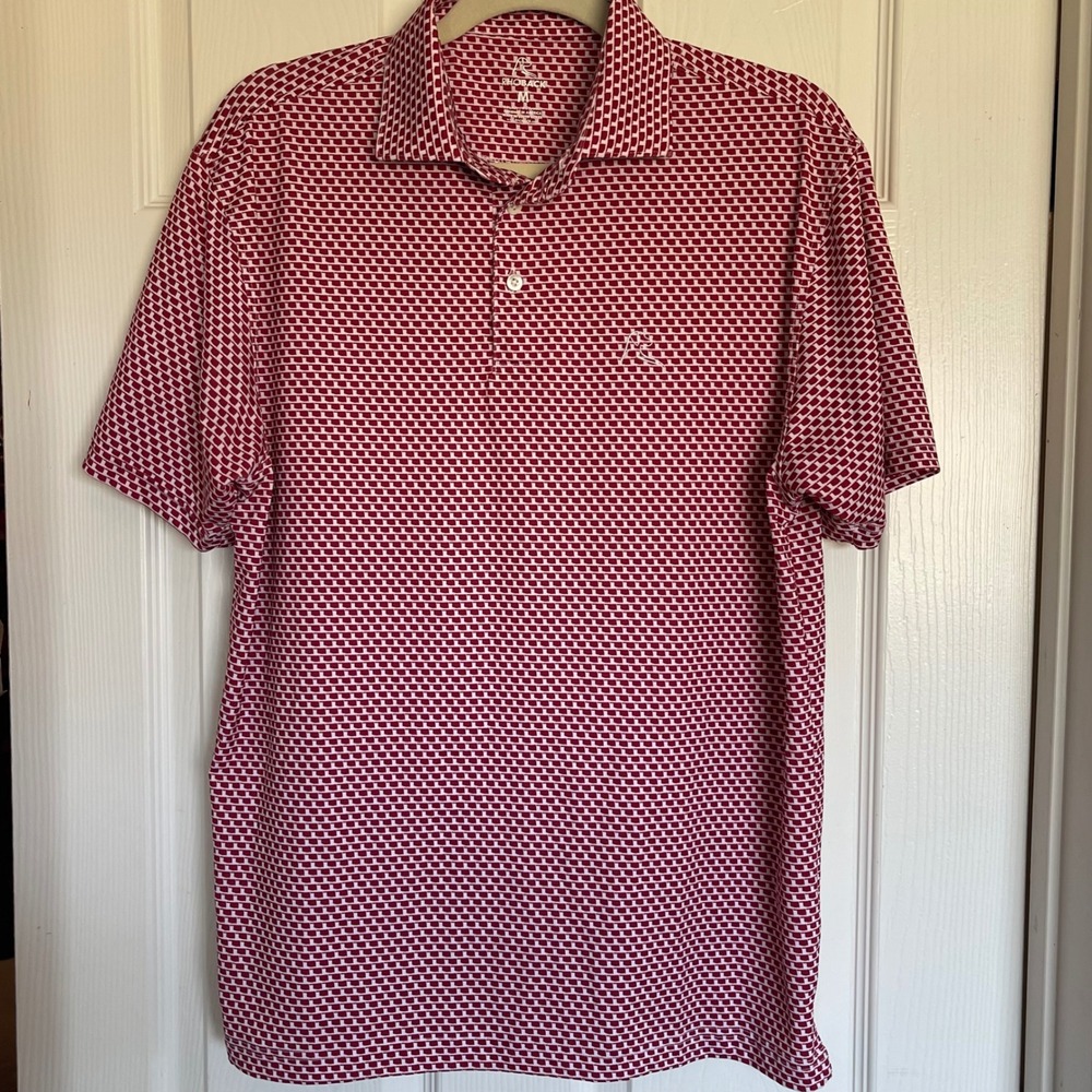 Rhoback Performance Polo Shirt Oklahoma Print OU Sooners Stretch Golf Maroon M - Picture 2 of 9